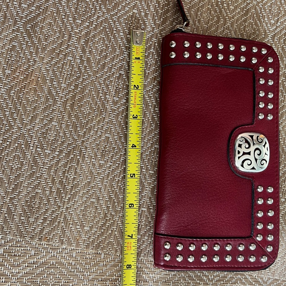 Brighton Studded Burgundy Zip Wallet with Decorative Metal Snap - Picture 6 of 15